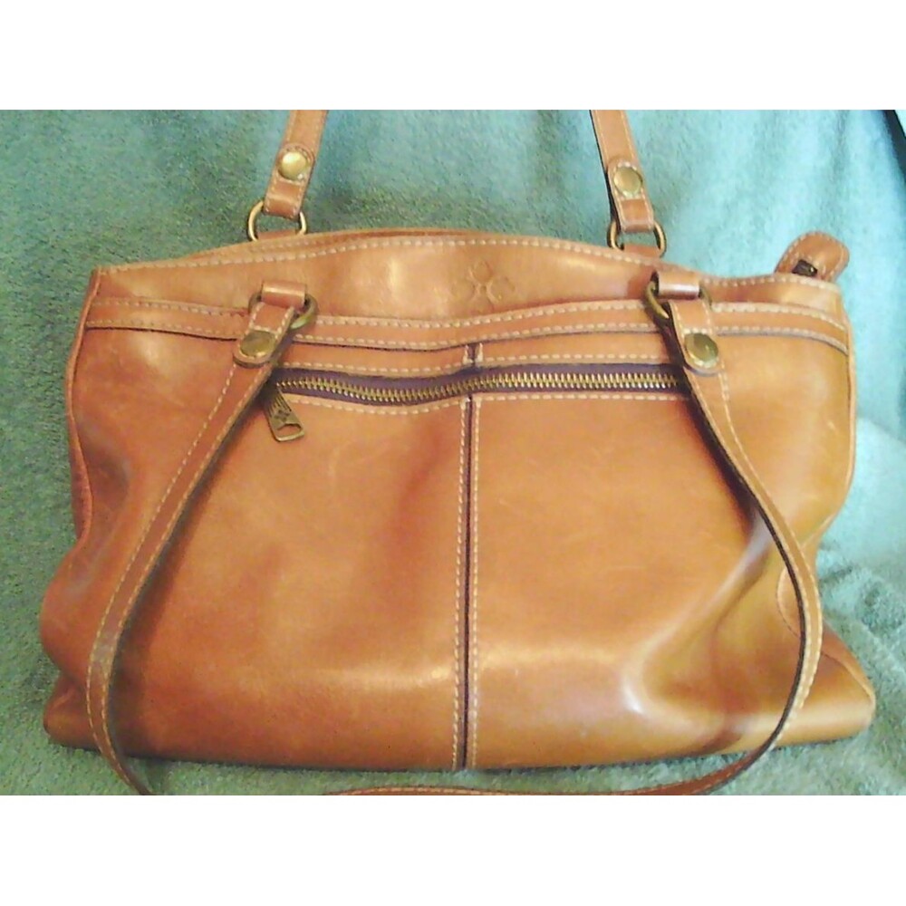 Patricia Nash Poppy Tote Shoulder Bag, 100% Italian Leather, Brown/Tan, Top Zip